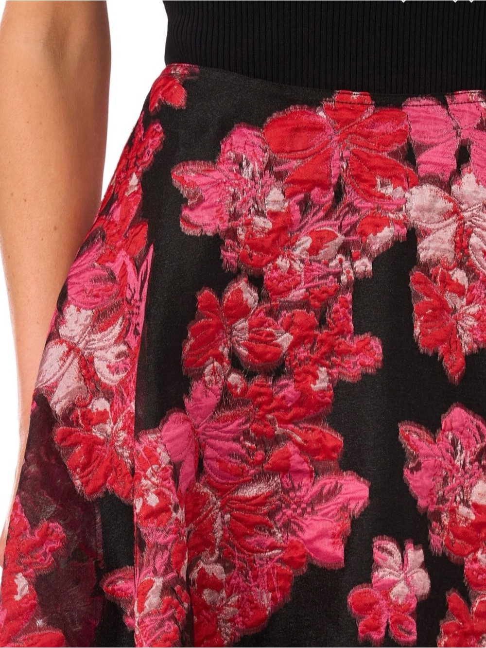 Ted Baker Fiona Black Midi Skirt with Pink & Red Floral Brocade size 8 NWT - Picture 2 of 5